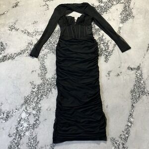 Alana Eve Dress Womens Size M Black Kate Midi Sheer Corset Ruched Gothic Vampire